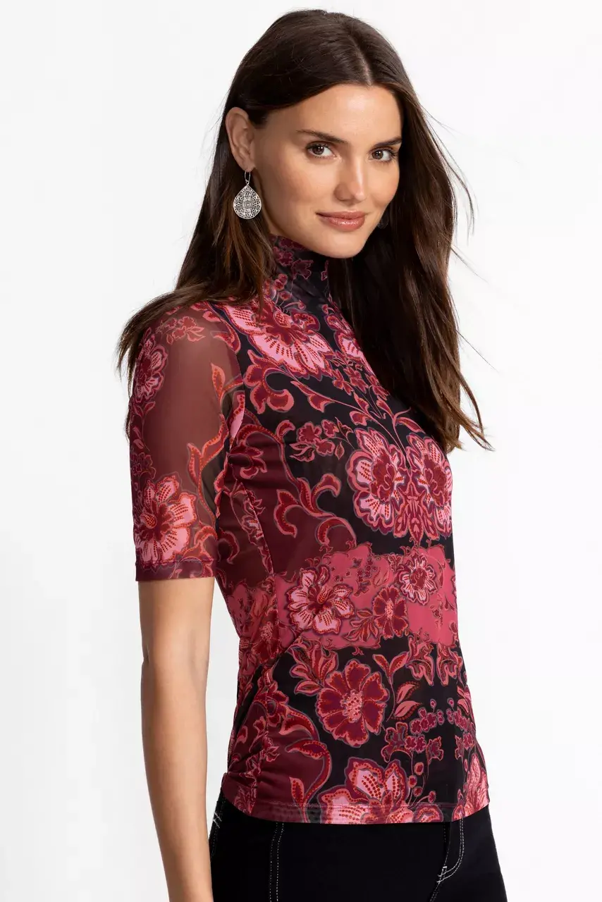 Johnny Was MESH ELBOW SLEEVE MOCK NECK Scilla