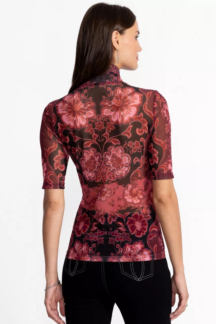 Johnny Was MESH ELBOW SLEEVE MOCK NECK Scilla