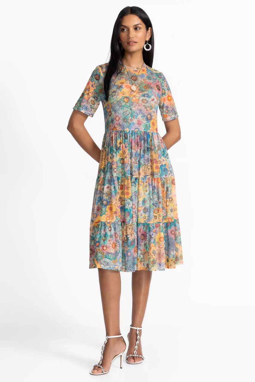 johnny was MESH TIERED DRESS Sage Blue