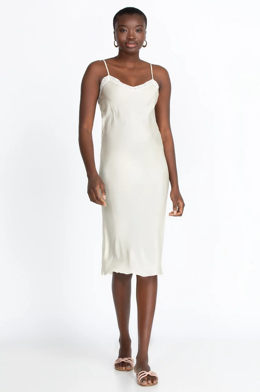 johnny was Midi Length Slip Ecru