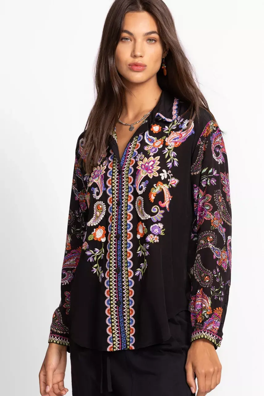 Johnny Was MILLS SHIRT Black