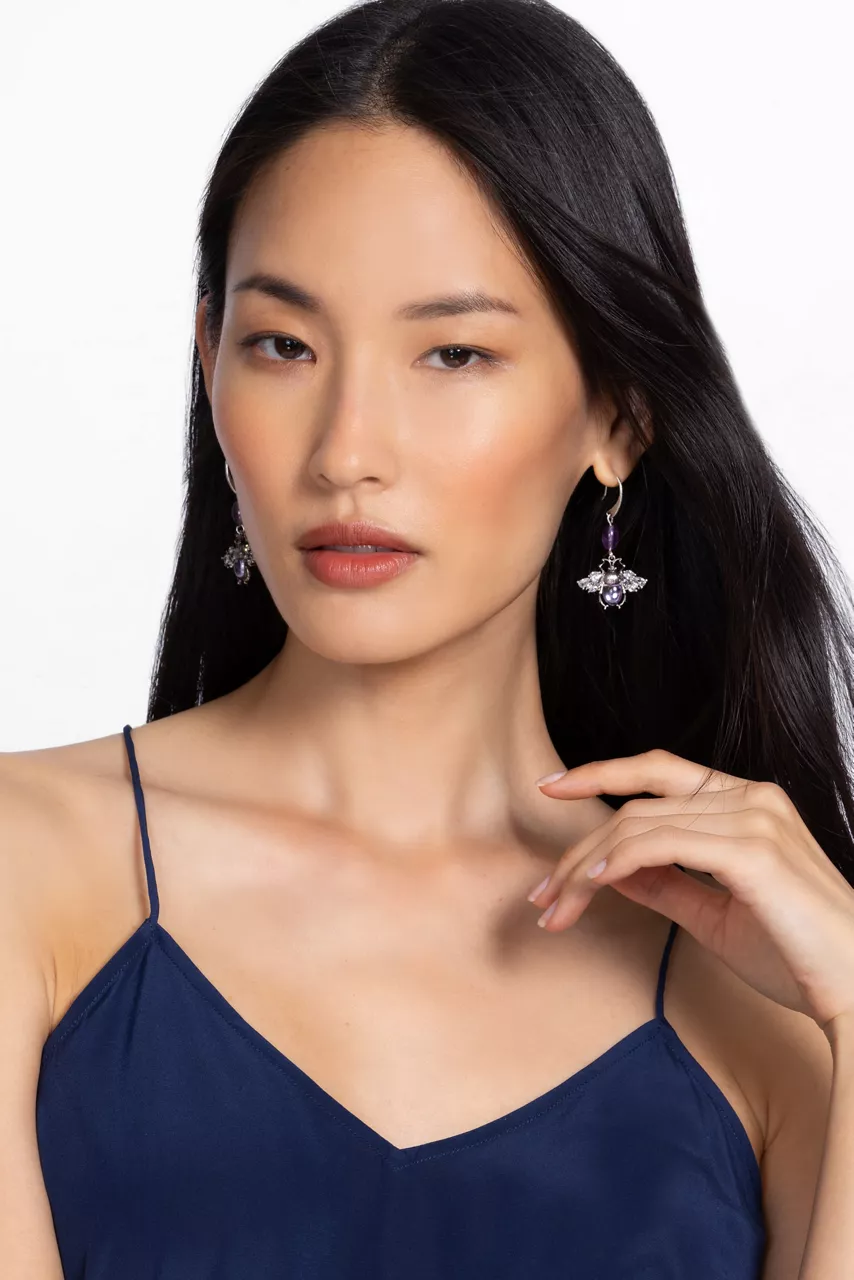 Johnny Was MINI CRITTER CHARM DROP EARRINGS Purple