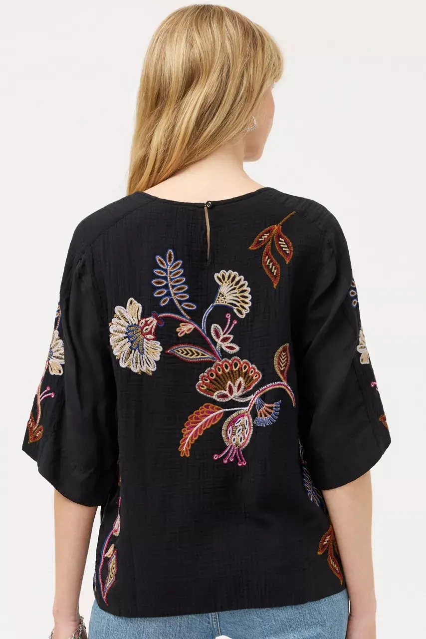 Johnny Was MIXED MEDIA DOLMAN BLOUSE Black