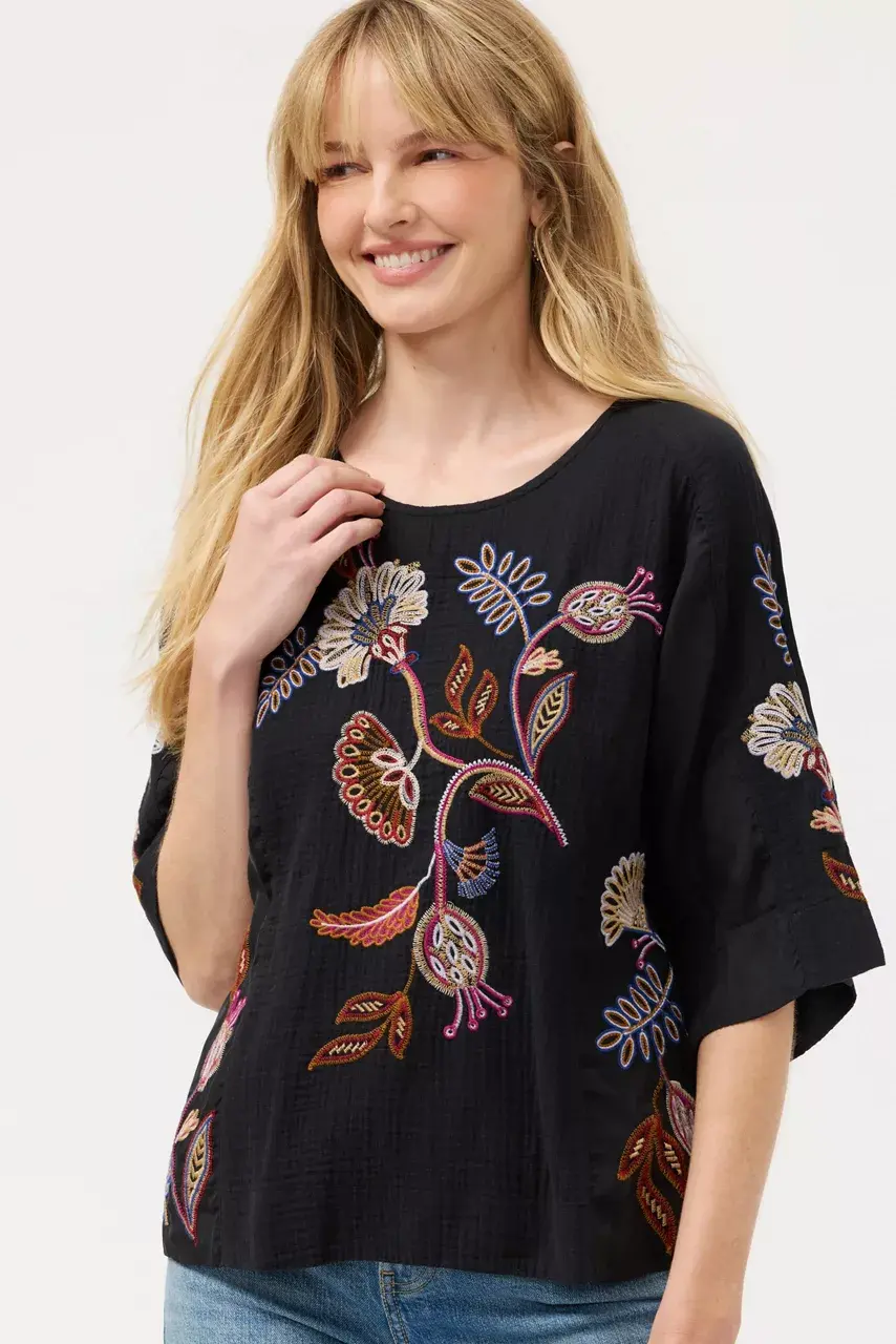 johnny was MIXED MEDIA DOLMAN BLOUSE Black