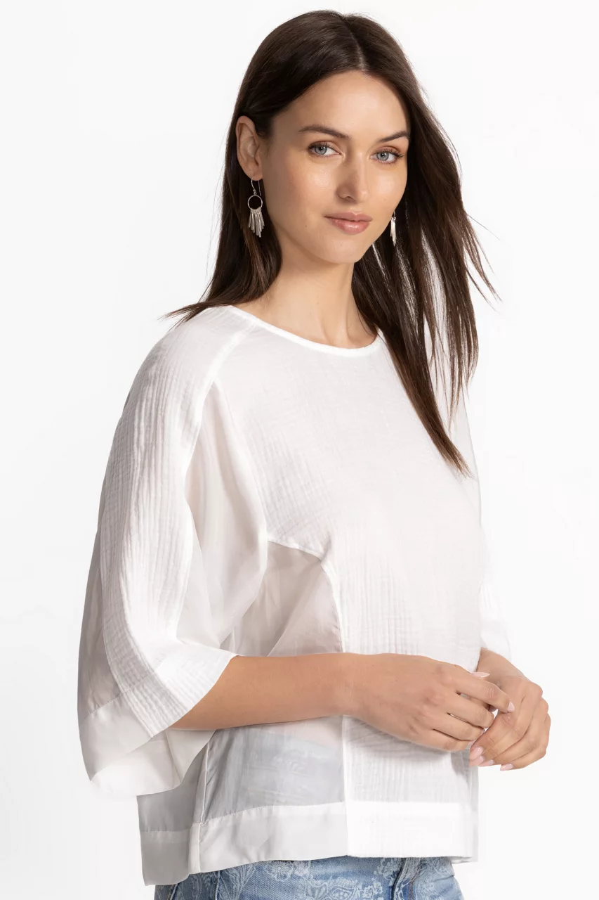 Johnny Was MIXED MEDIA DROP SHOULDER TOP Natural