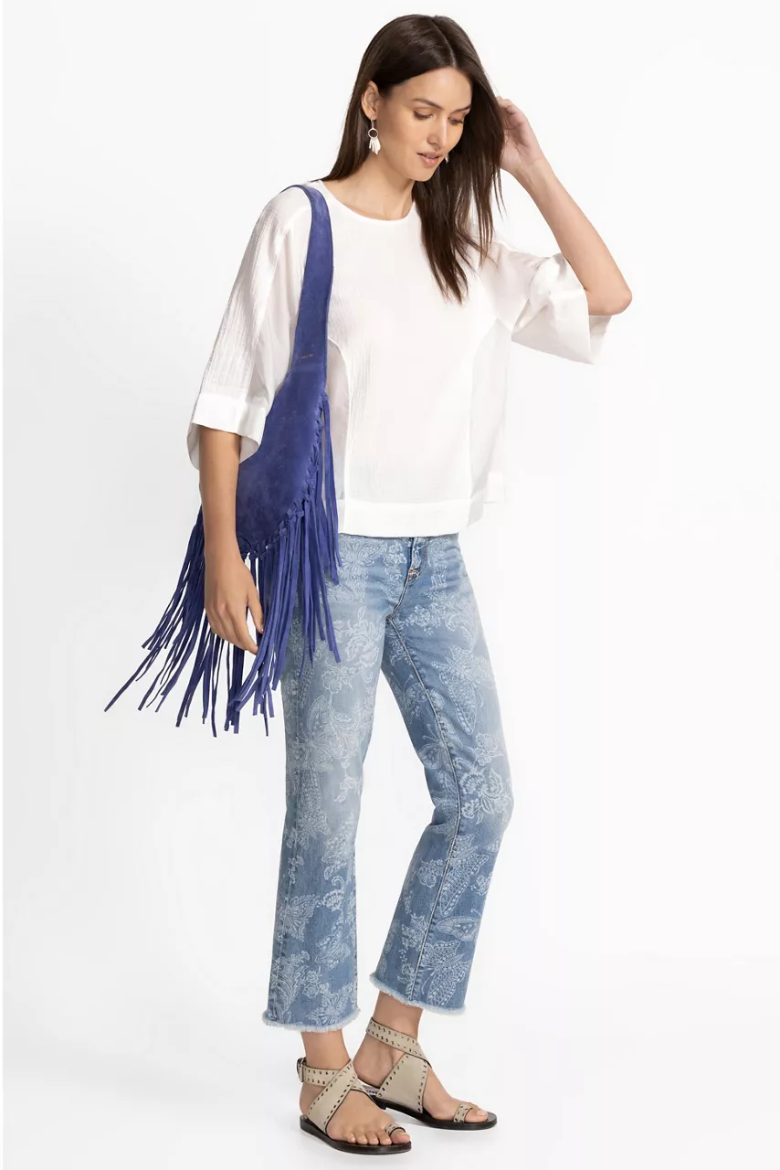 Johnny Was MIXED MEDIA DROP SHOULDER TOP Natural