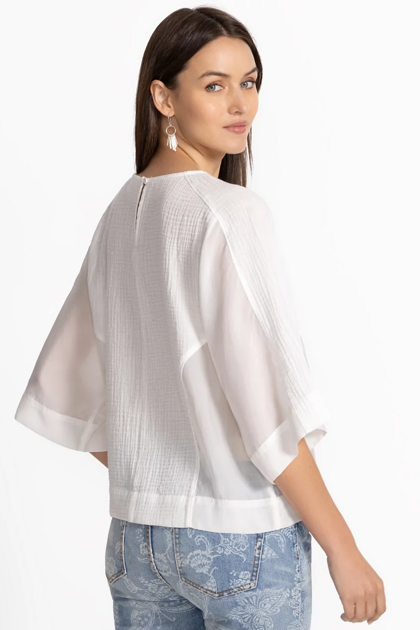 Johnny Was MIXED MEDIA DROP SHOULDER TOP Natural