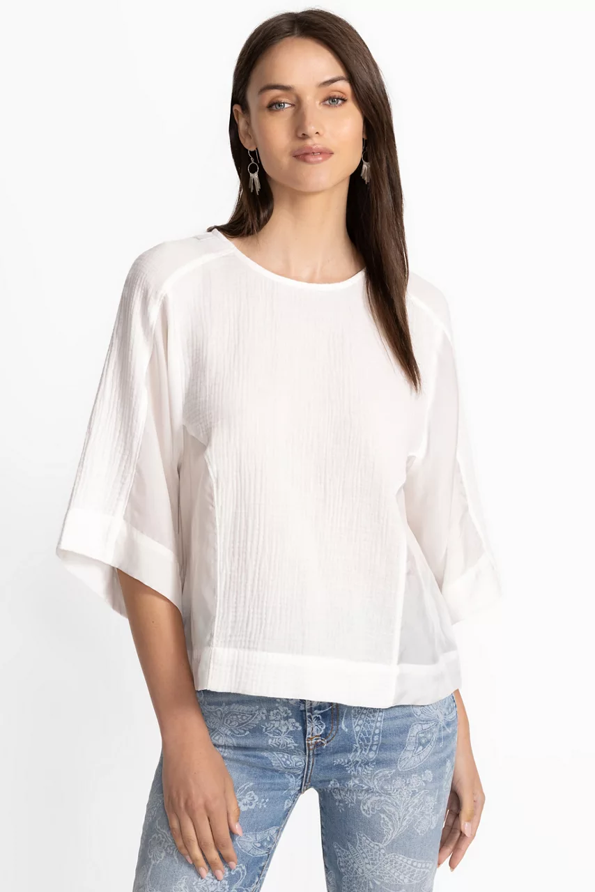 johnny was MIXED MEDIA DROP SHOULDER TOP Natural
