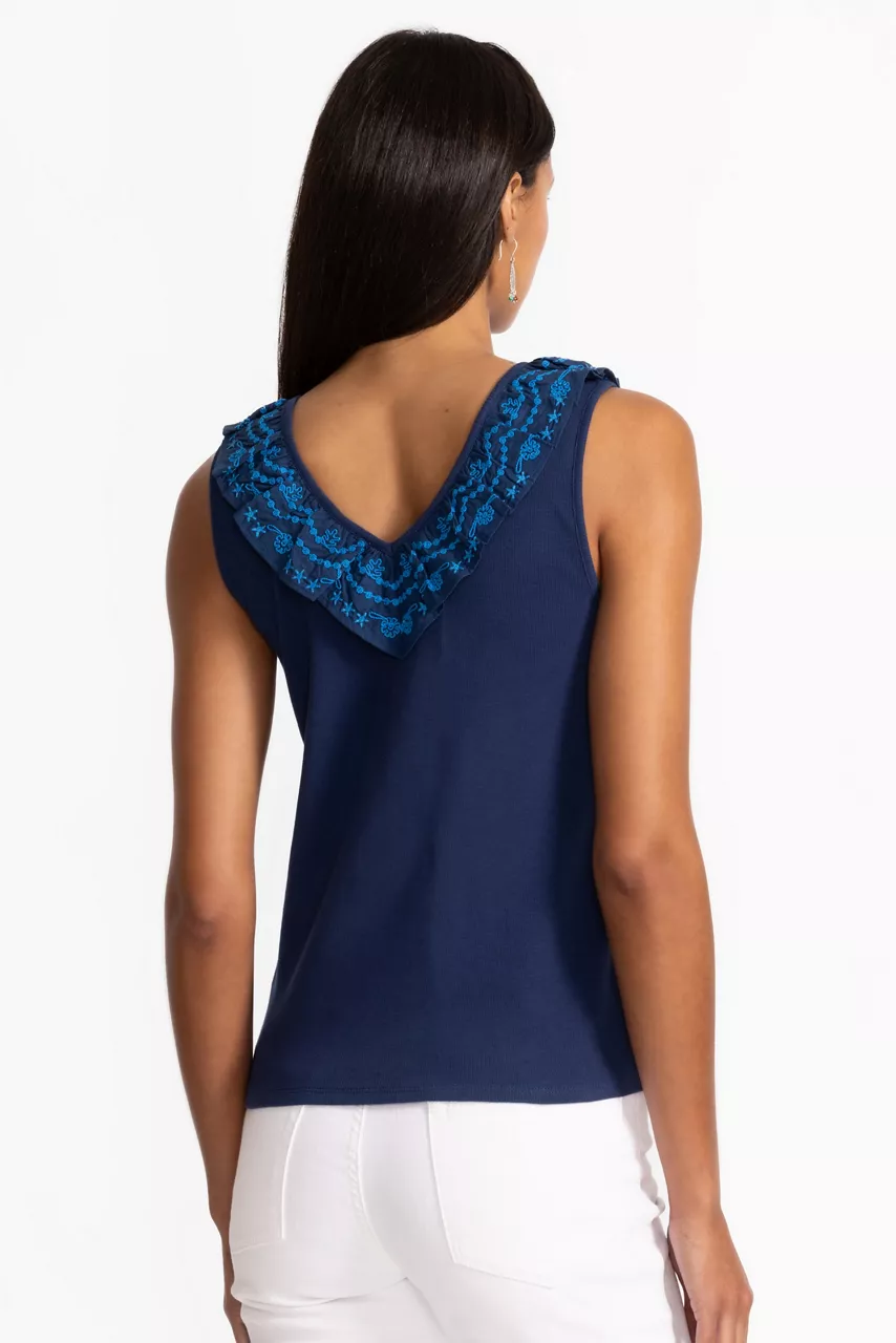 Johnny Was MIXED MEDIA FLUTTER TANK Navy