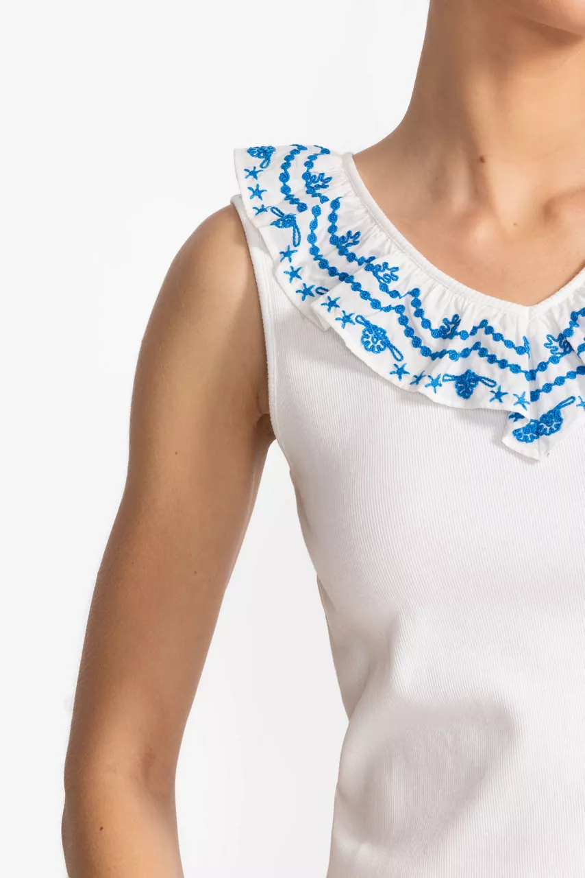 Johnny Was MIXED MEDIA FLUTTER TANK White