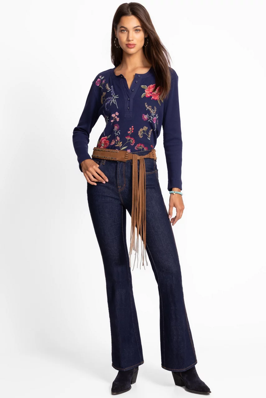 Johnny Was MIXED MEDIA HENLEY THERMAL Blue Night