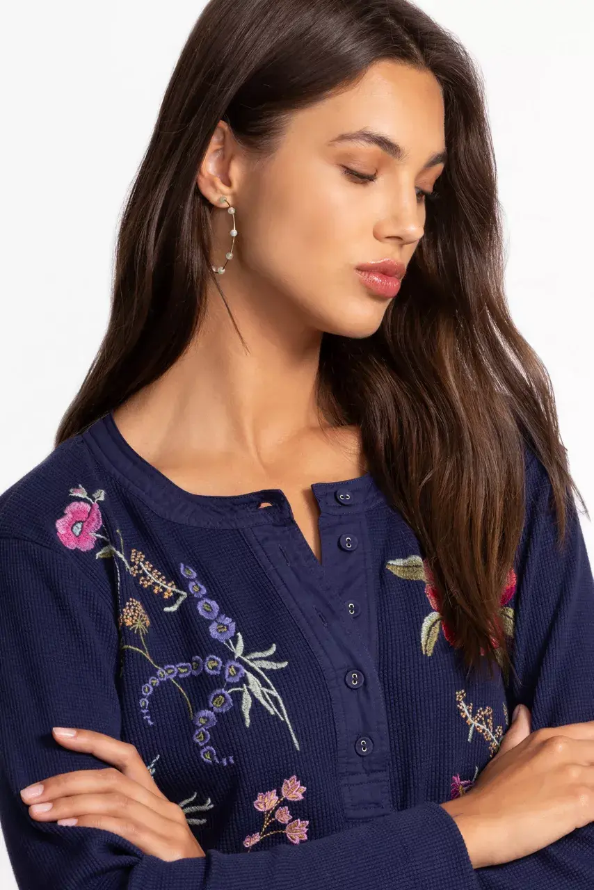 Johnny Was MIXED MEDIA HENLEY THERMAL Blue Night