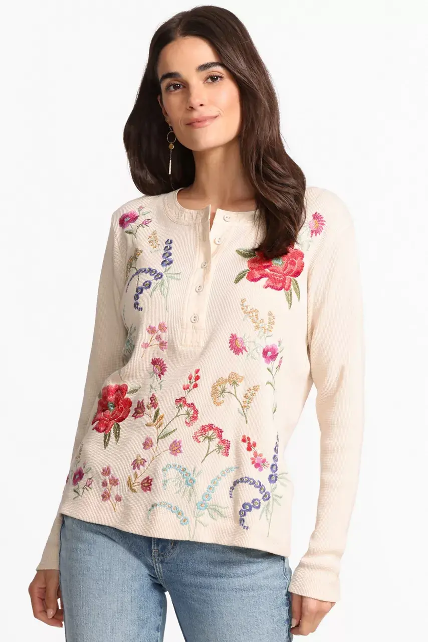 Johnny Was MIXED MEDIA HENLEY THERMAL Shell