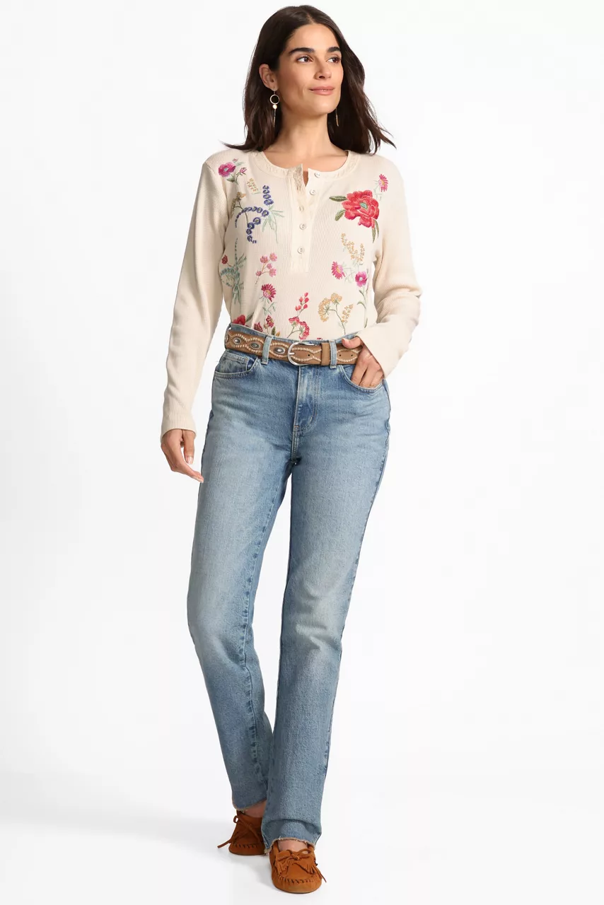 Johnny Was MIXED MEDIA HENLEY THERMAL Shell