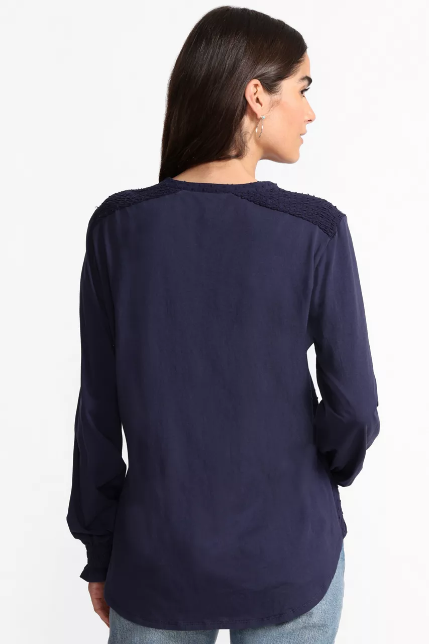 Johnny Was MIXED MEDIA HI LO SHIRT Blue Nights