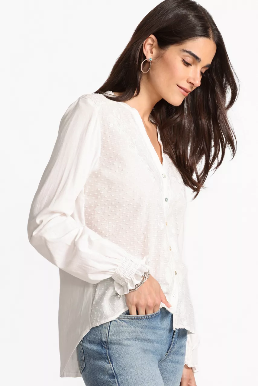 Johnny Was MIXED MEDIA HI LO SHIRT Natural