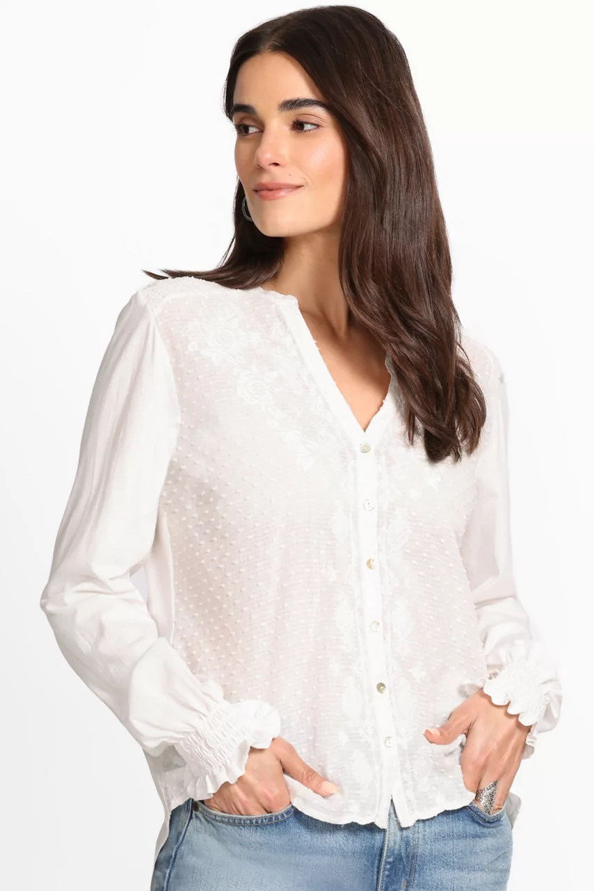 johnny was MIXED MEDIA HI LO SHIRT Natural