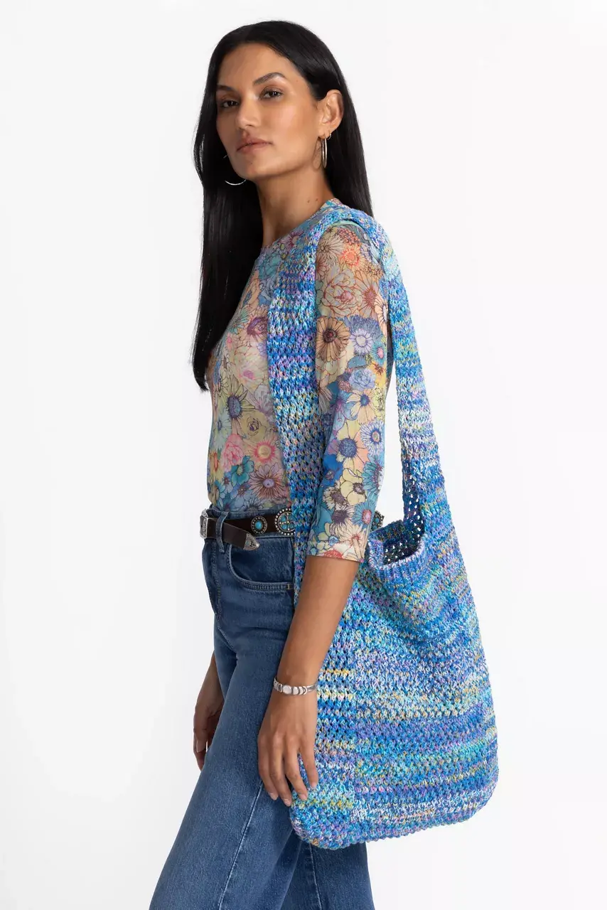 Johnny Was NAHAL CROCHET BAG Blue Space Dye