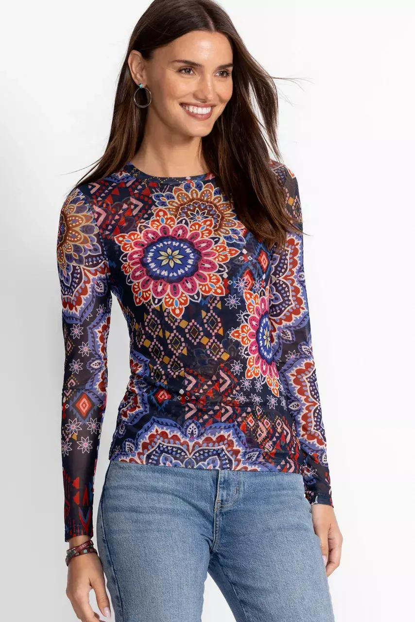 Johnny Was NATALIE LONG SLEEVE MESH TEE Padma