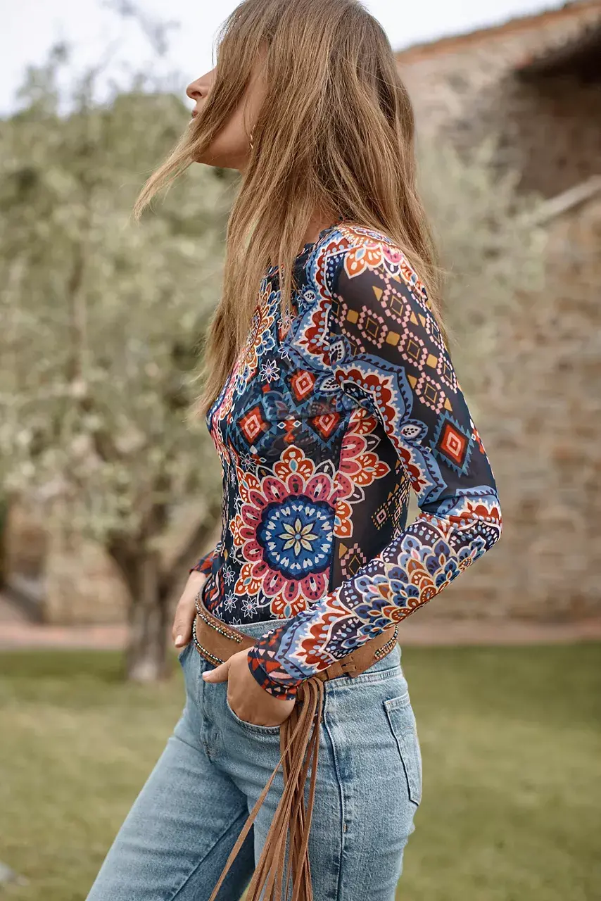 Johnny Was NATALIE LONG SLEEVE MESH TEE Padma