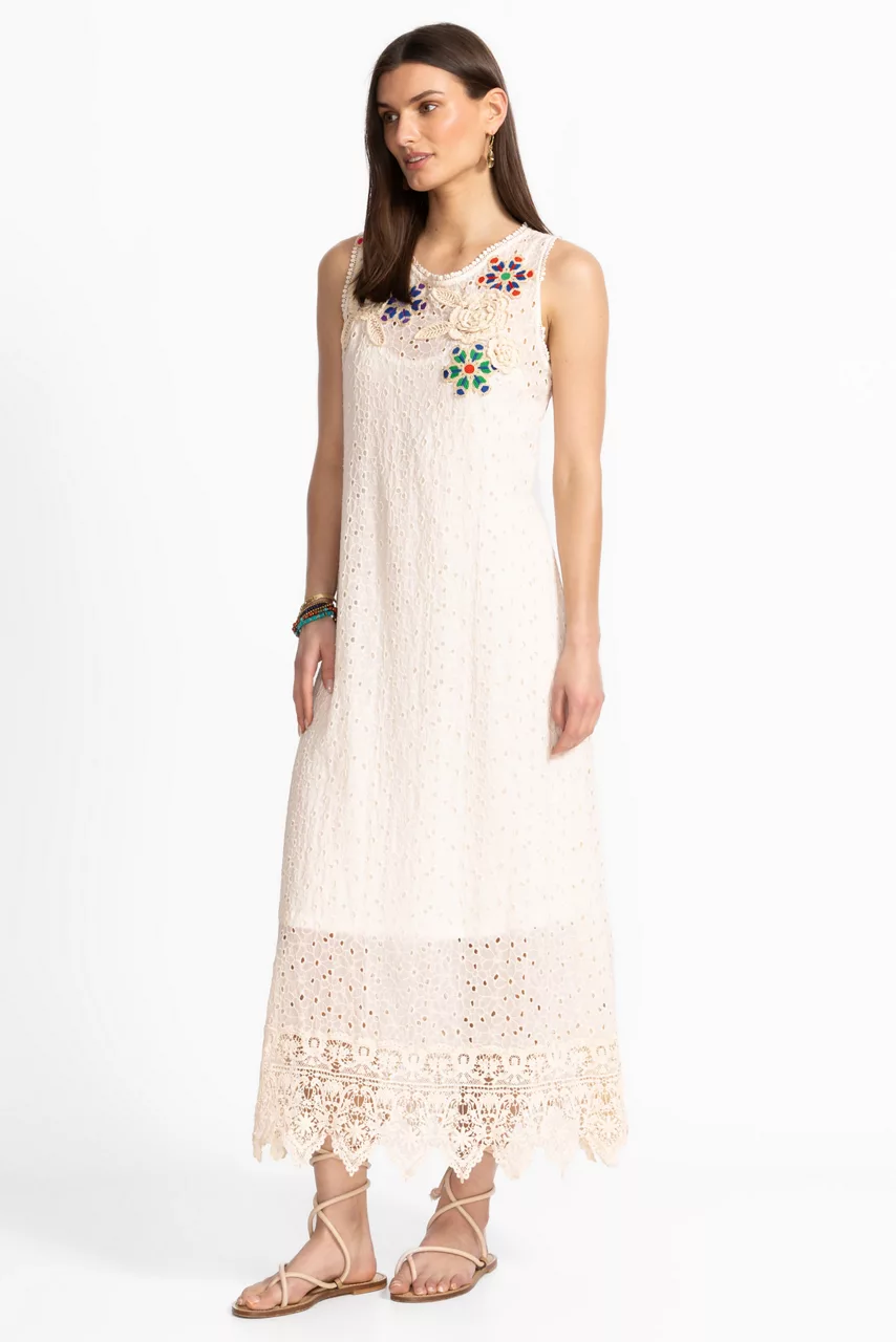 Johnny Was NYDIA APPLIQUE DRESS Natural