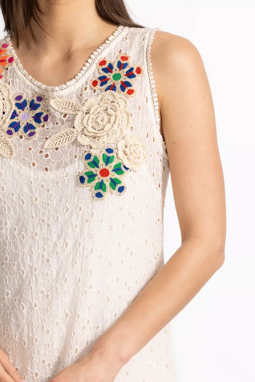 Johnny Was NYDIA APPLIQUE DRESS Natural