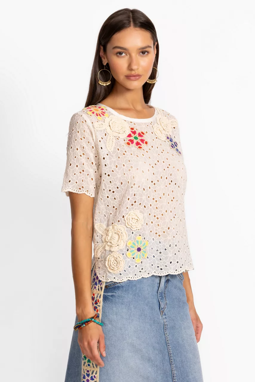 Johnny Was NYDIA APPLIQUE TOP Natural