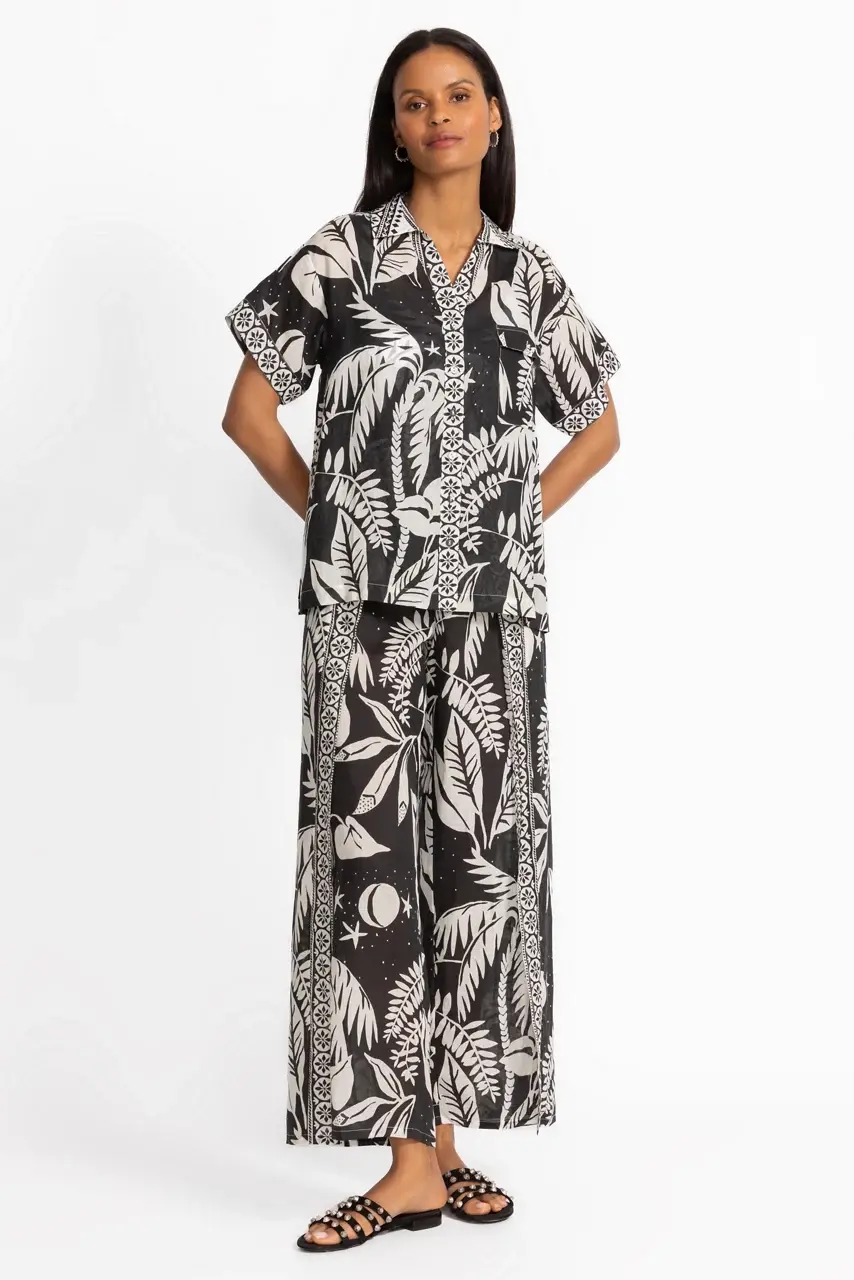 Johnny Was PALMAS CAMP SHIRT Palmas Black White