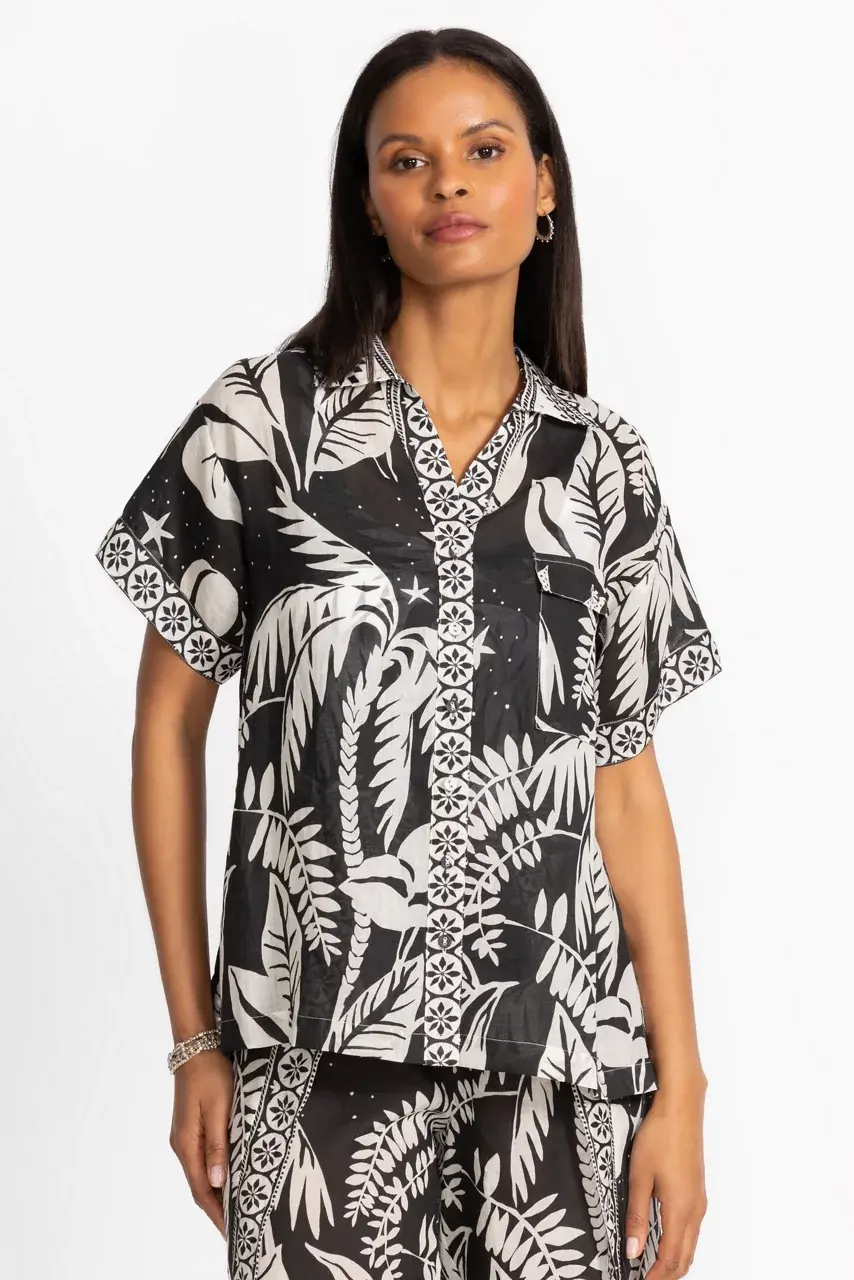 Johnny Was PALMAS CAMP SHIRT Palmas Black White