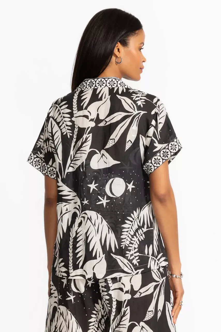 Johnny Was PALMAS CAMP SHIRT Palmas Black White