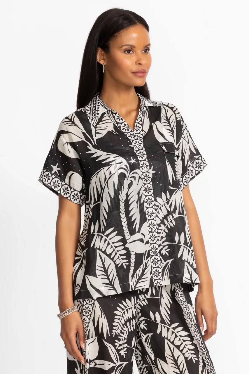 johnny was PALMAS CAMP SHIRT Palmas Black White