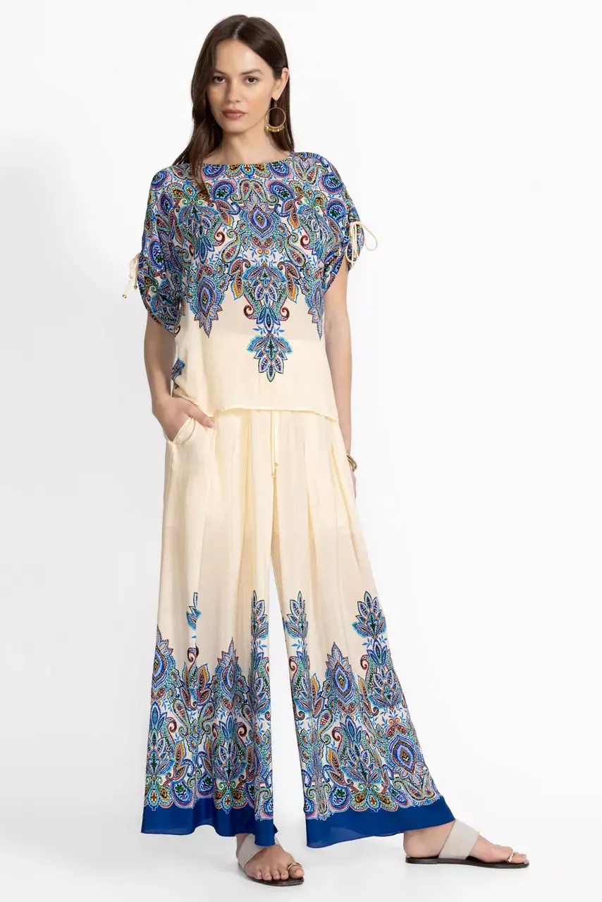 Johnny Was PLEATED WIDE LEG PANT Ruta