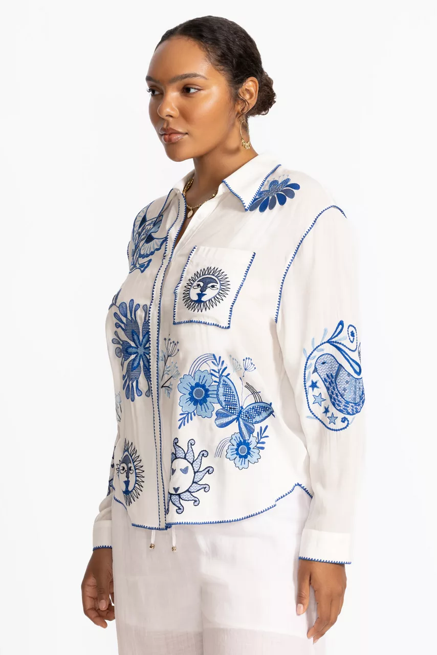 Johnny Was POCKET RELAXED SHIRT White