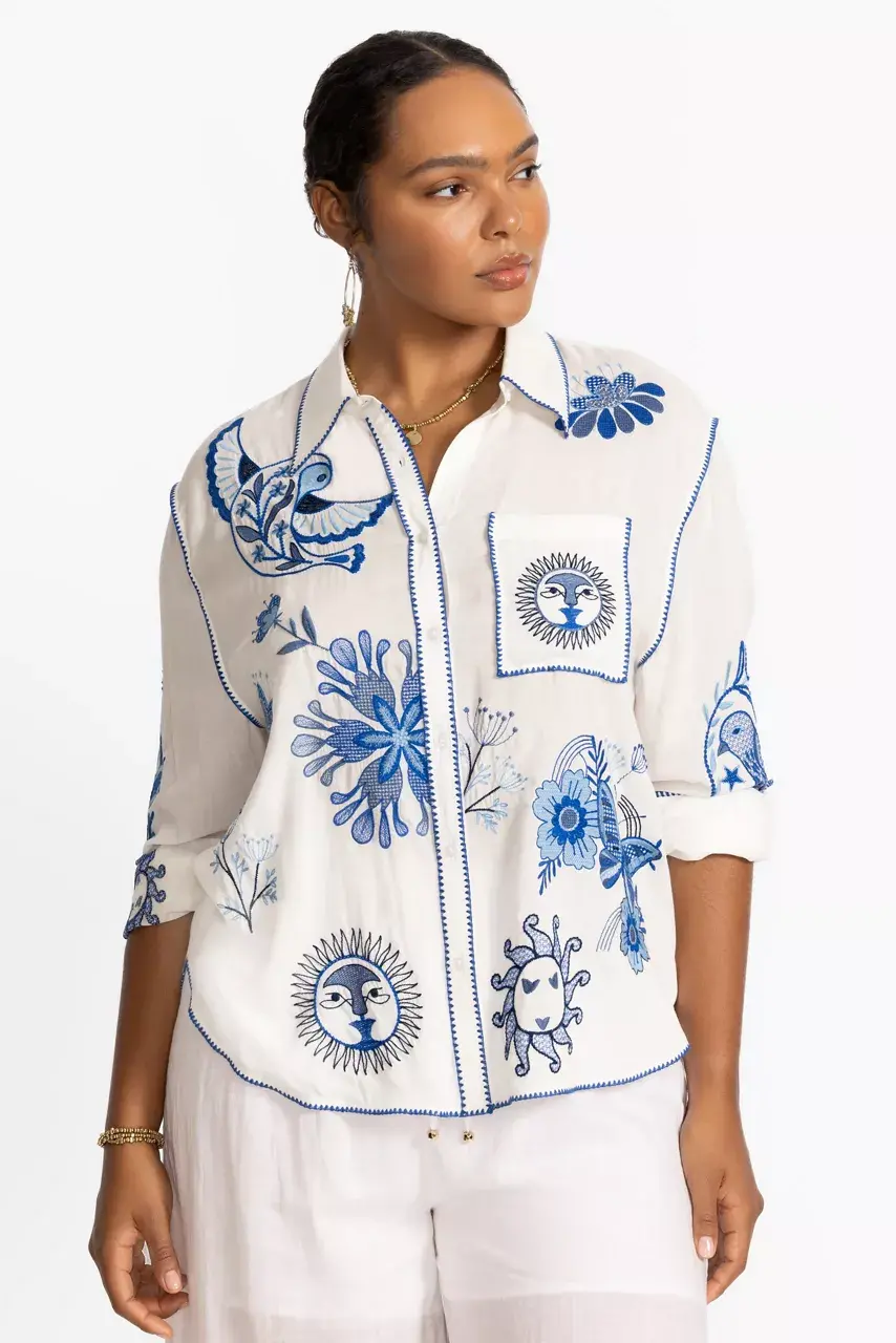 Johnny Was POCKET RELAXED SHIRT White