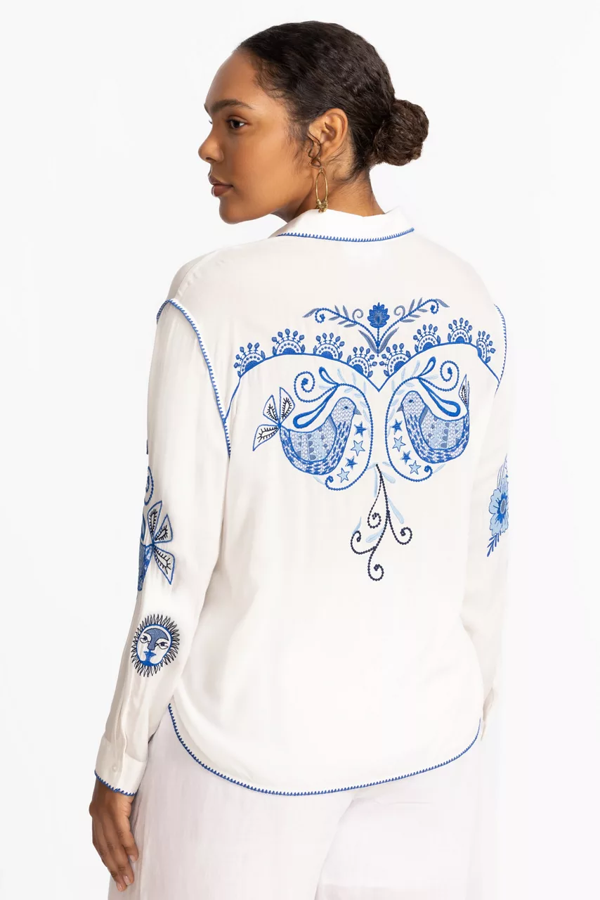 Johnny Was POCKET RELAXED SHIRT White