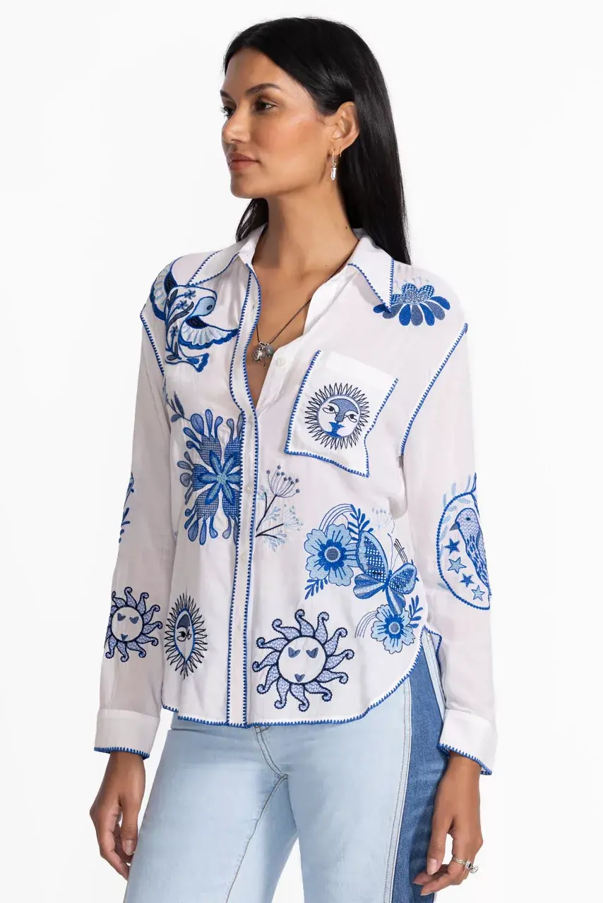 Johnny Was POCKET RELAXED SHIRT White