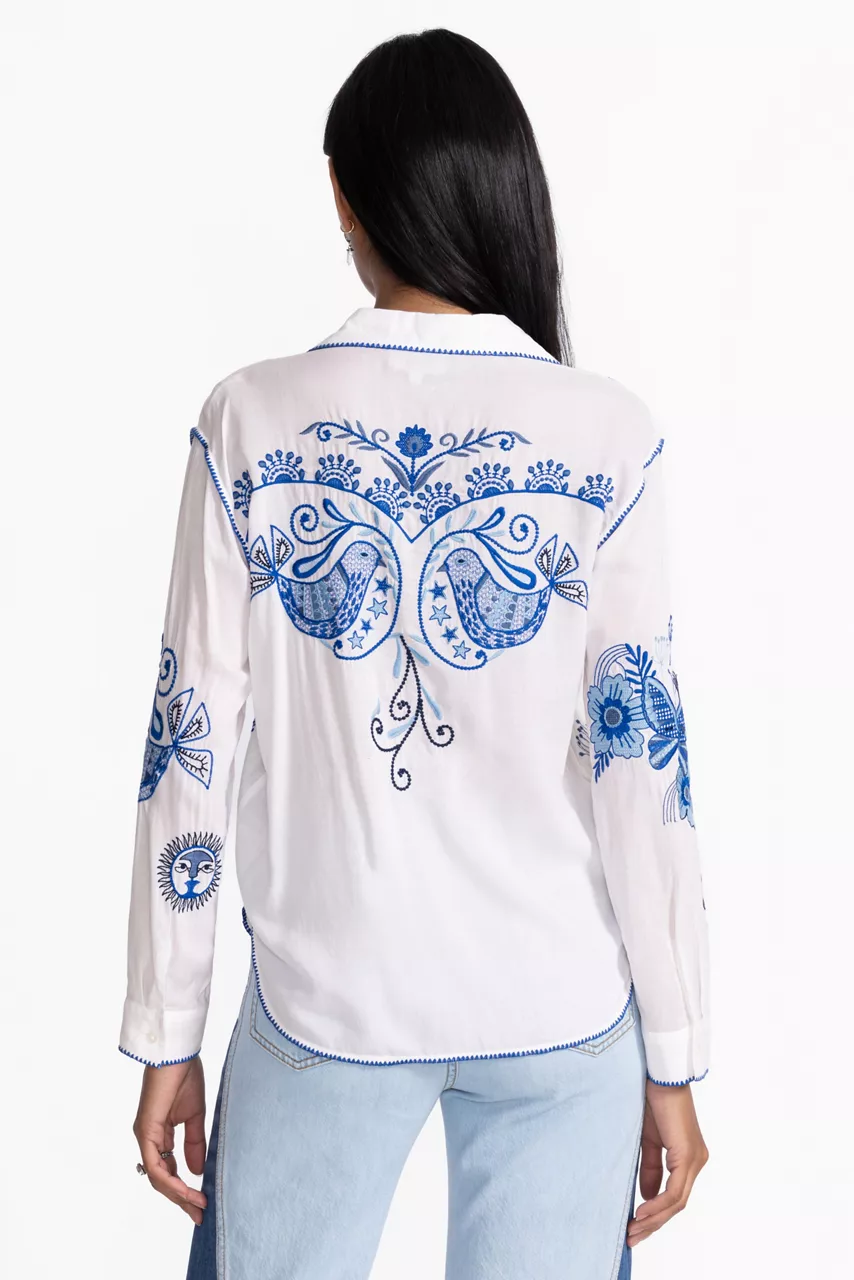 Johnny Was POCKET RELAXED SHIRT White