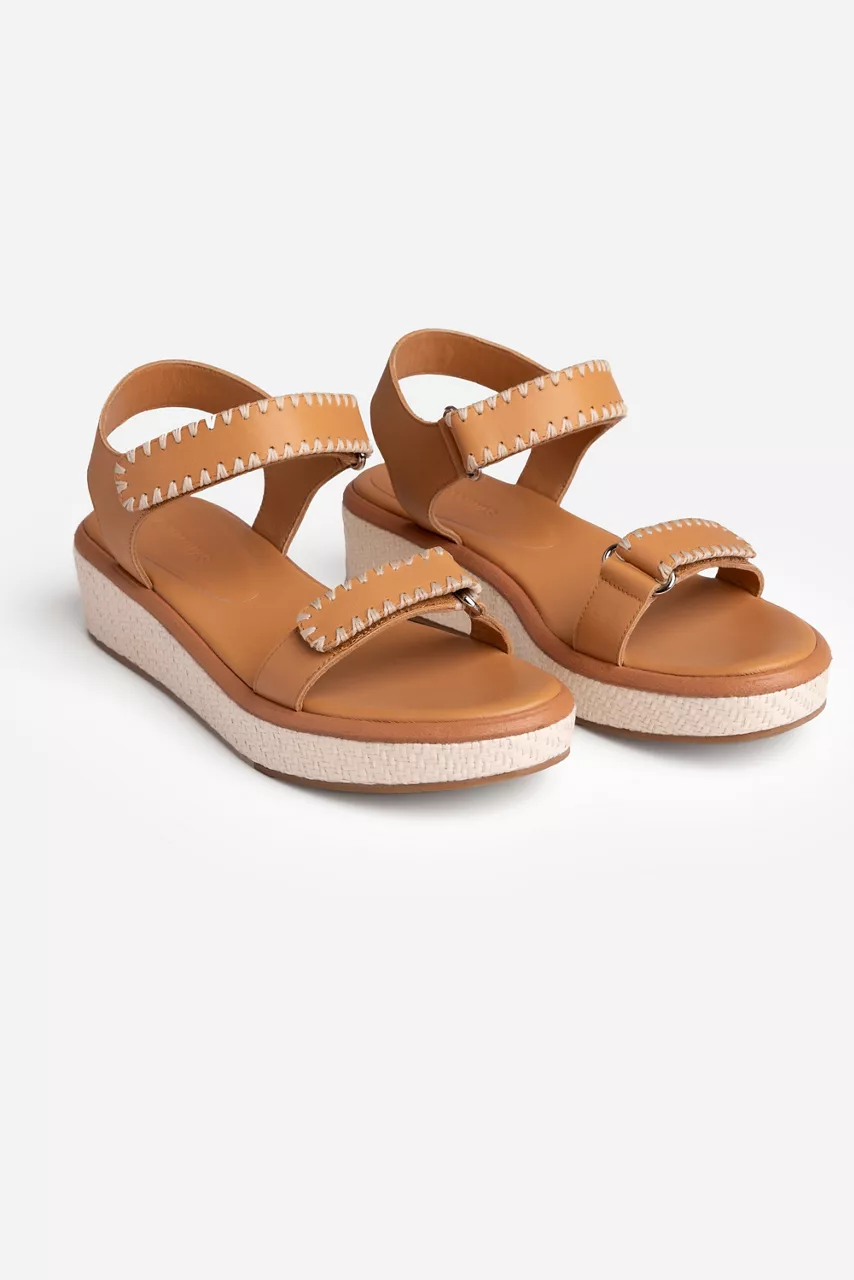 Johnny Was RAFFIA EMBROIDERED SANDAL Taupe