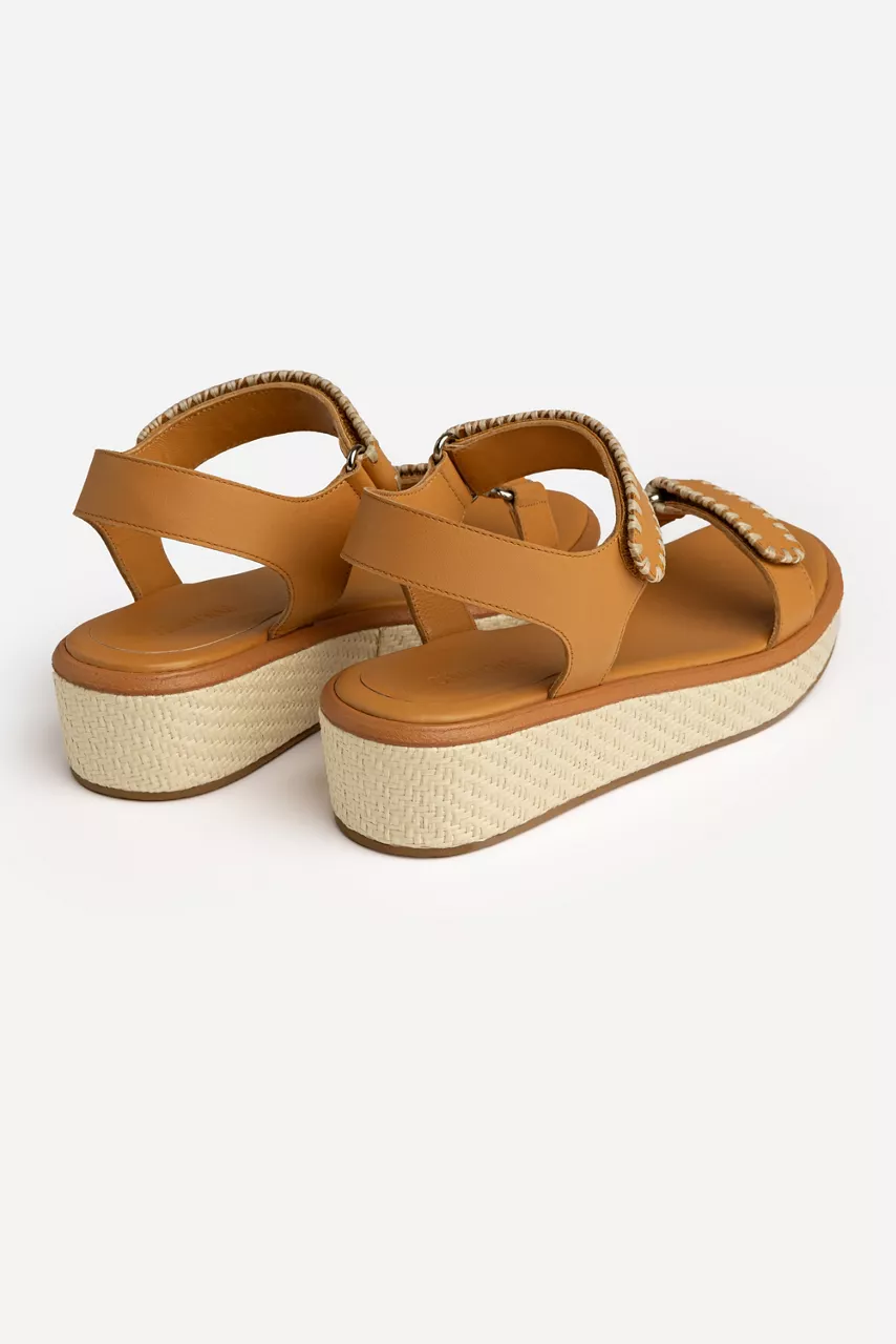 Johnny Was RAFFIA EMBROIDERED SANDAL Taupe