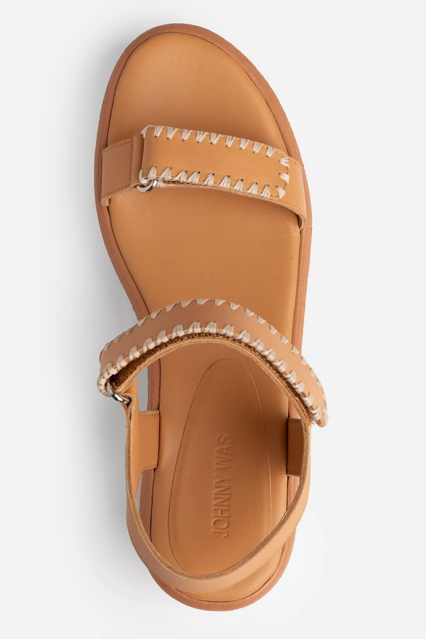 Johnny Was RAFFIA EMBROIDERED SANDAL Taupe