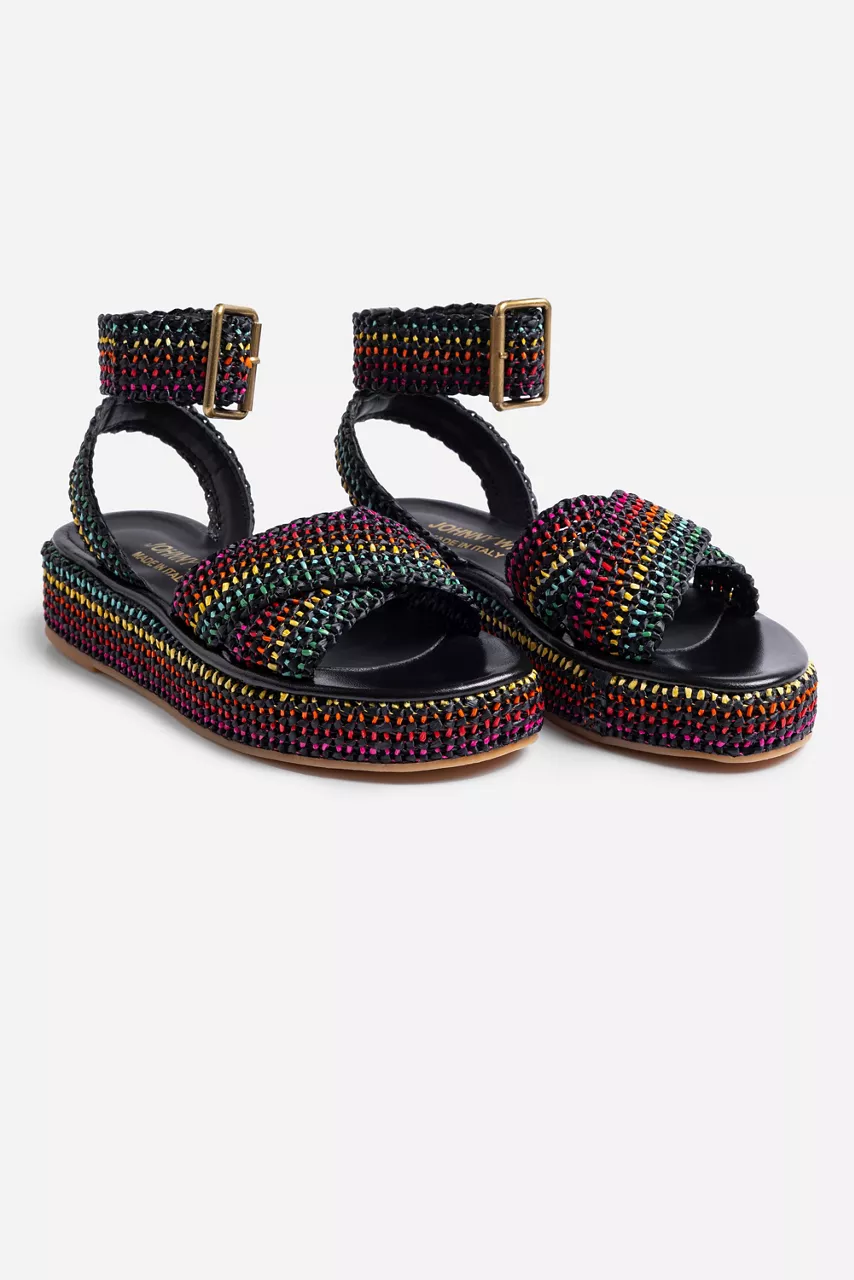 Johnny Was RAFFIA SANDAL Black Rainbow