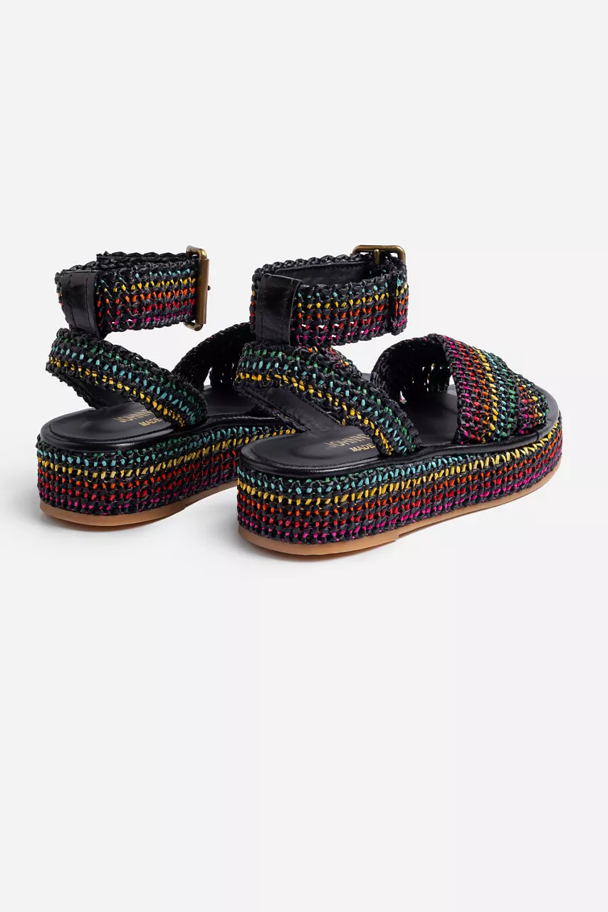 Johnny Was RAFFIA SANDAL Black Rainbow