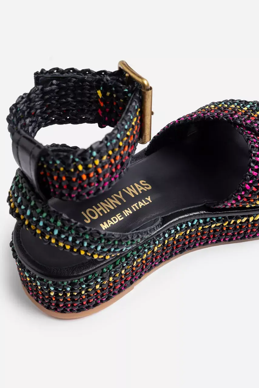 Johnny Was RAFFIA SANDAL Black Rainbow