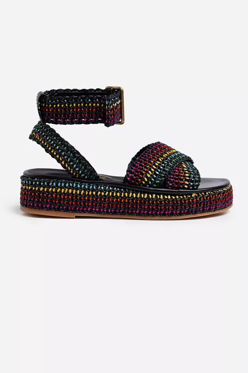 johnny was RAFFIA SANDAL Black Rainbow