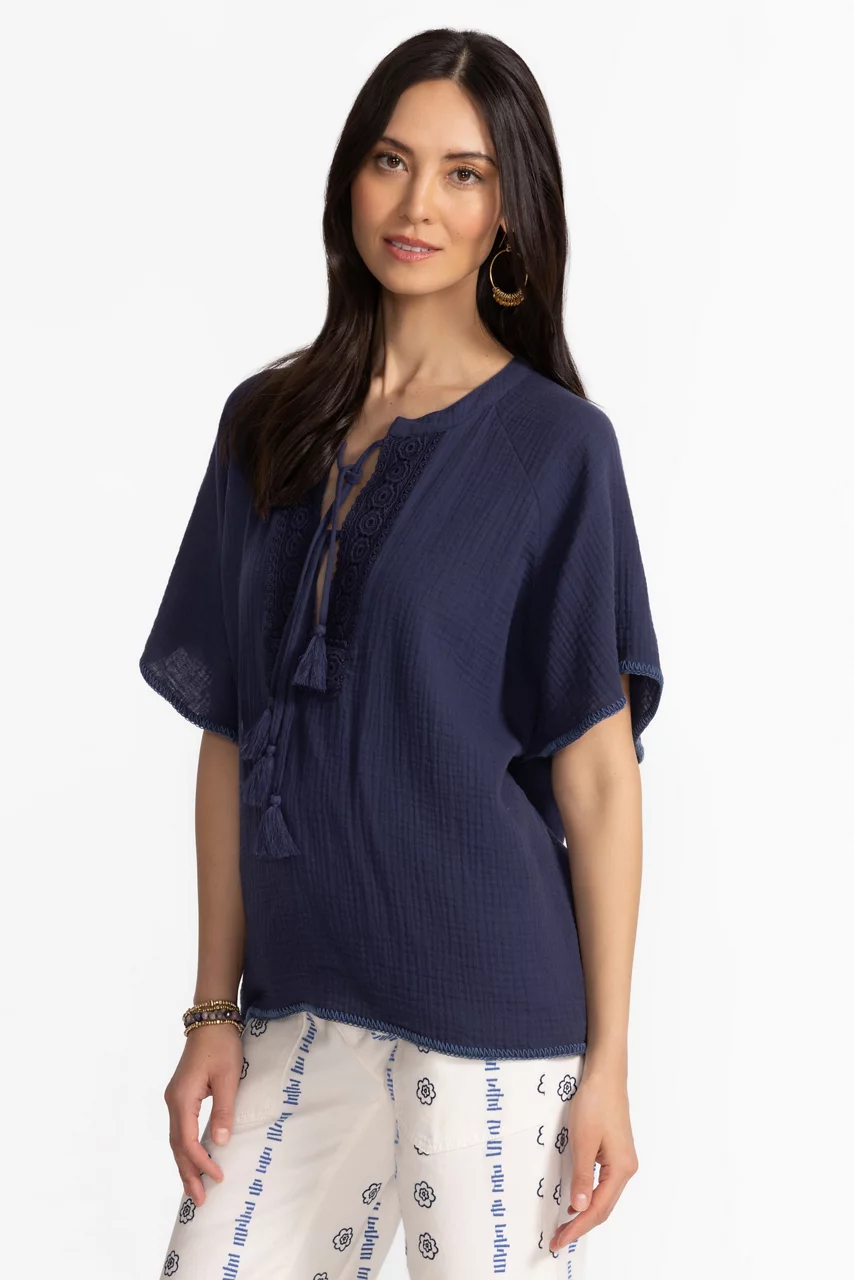 Johnny Was RAGLAN PONCHO TOP Blue Nights