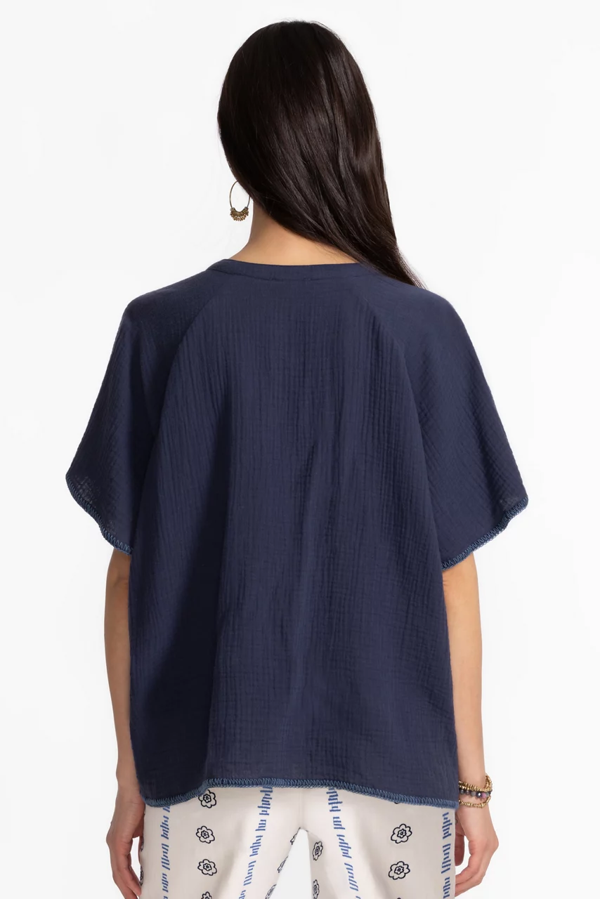 Johnny Was RAGLAN PONCHO TOP Blue Nights