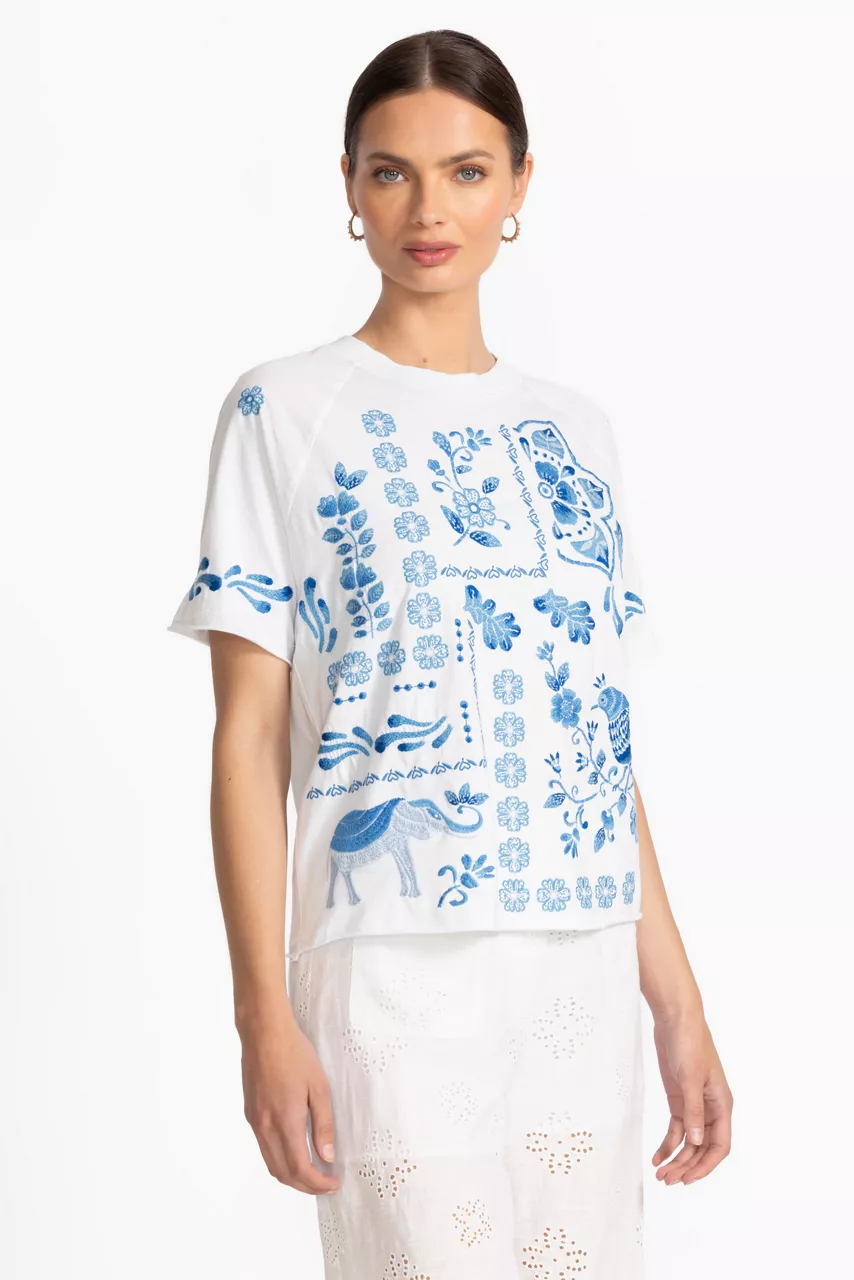 Johnny Was RAW EDGE RAGLAN BOXY TEE White