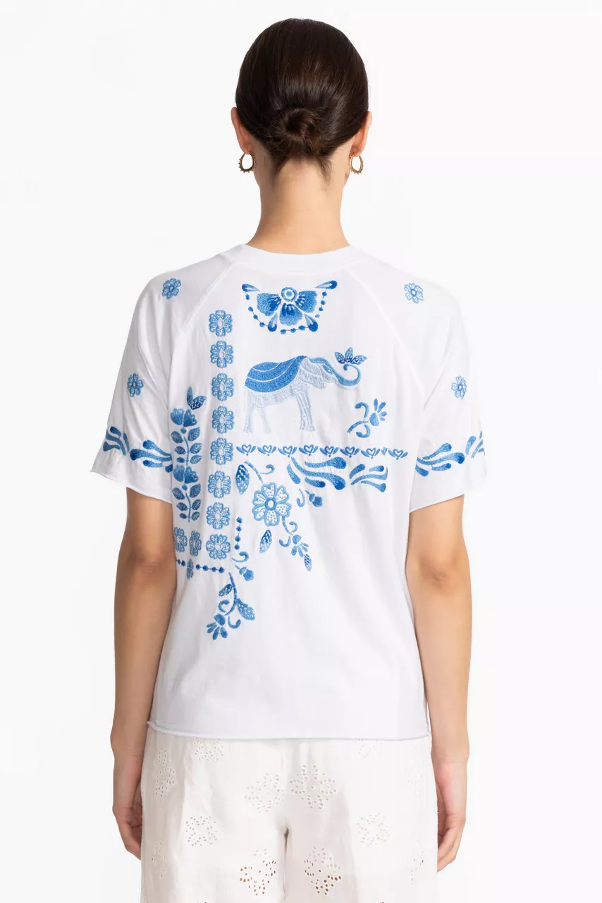 Johnny Was RAW EDGE RAGLAN BOXY TEE White