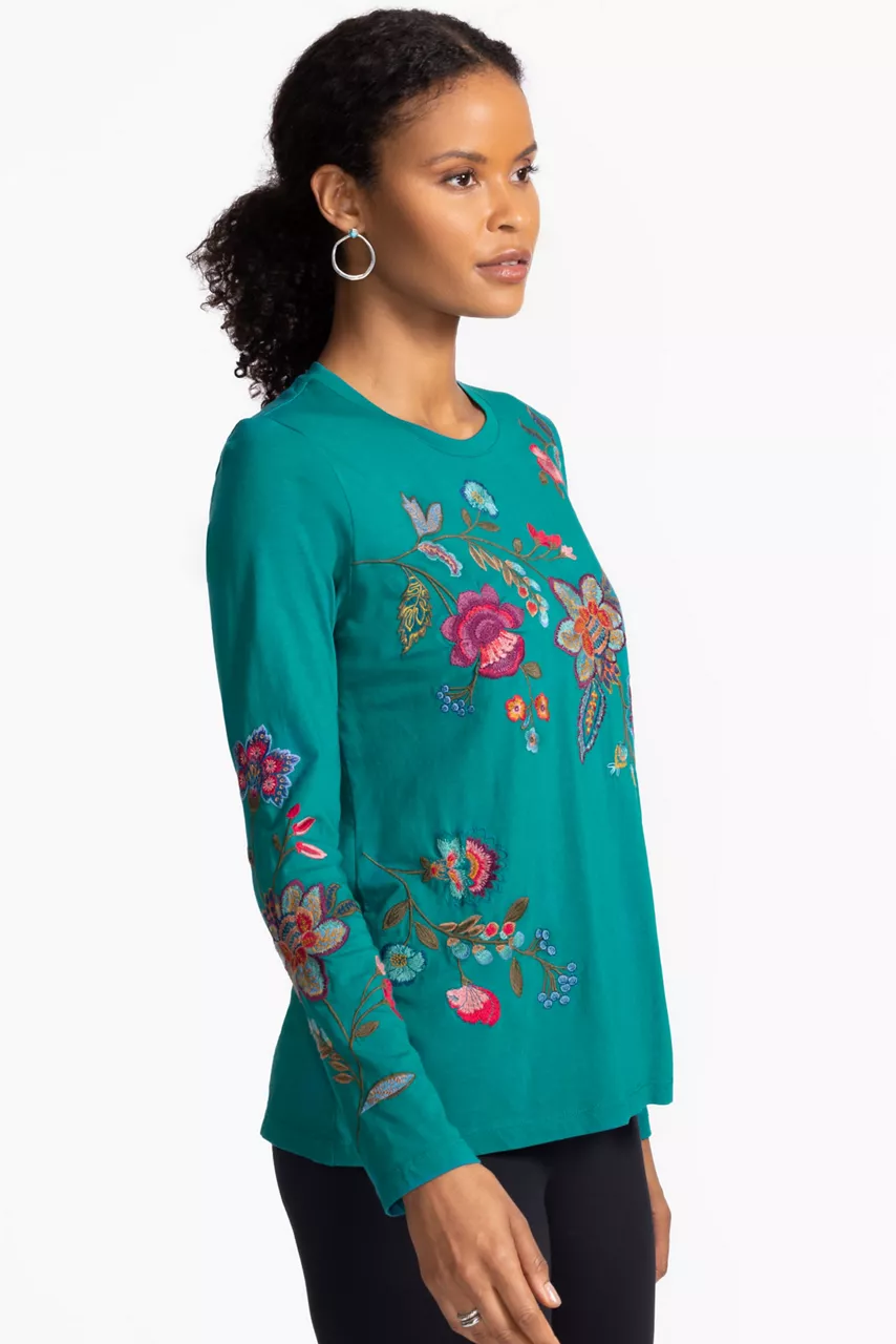 Johnny Was RAW SEAM CREW NECK TEE Deep Lake