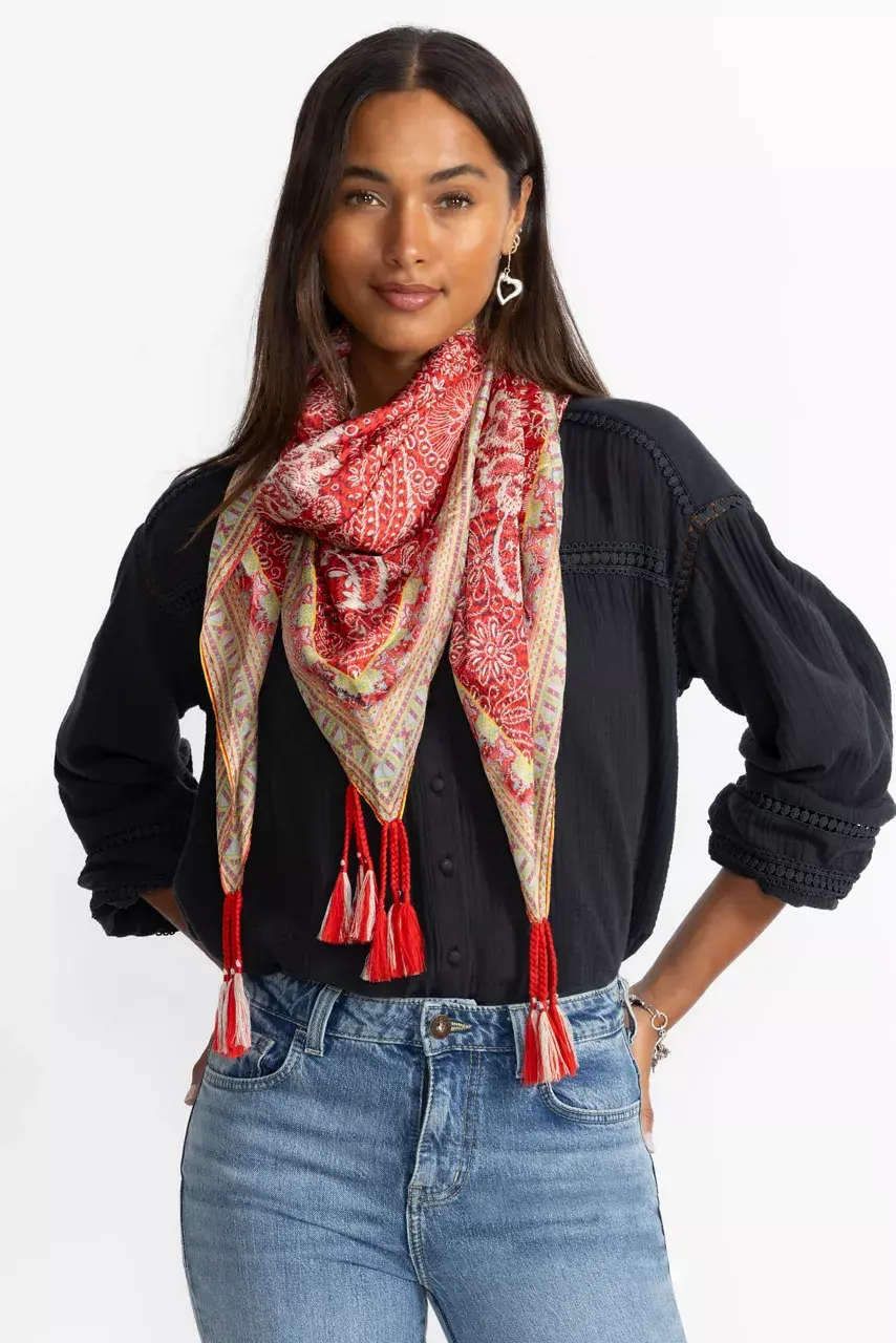 Johnny Was RED LACE SILK SCARF Red Lace